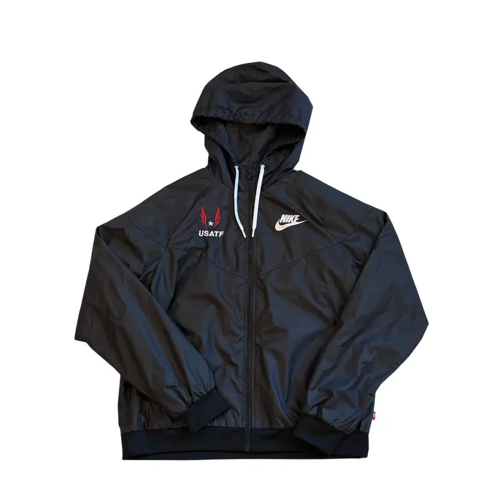 Nike Windrunner Windbreaker Jacket USAF Womens Medium Black Full Zip Lightweight